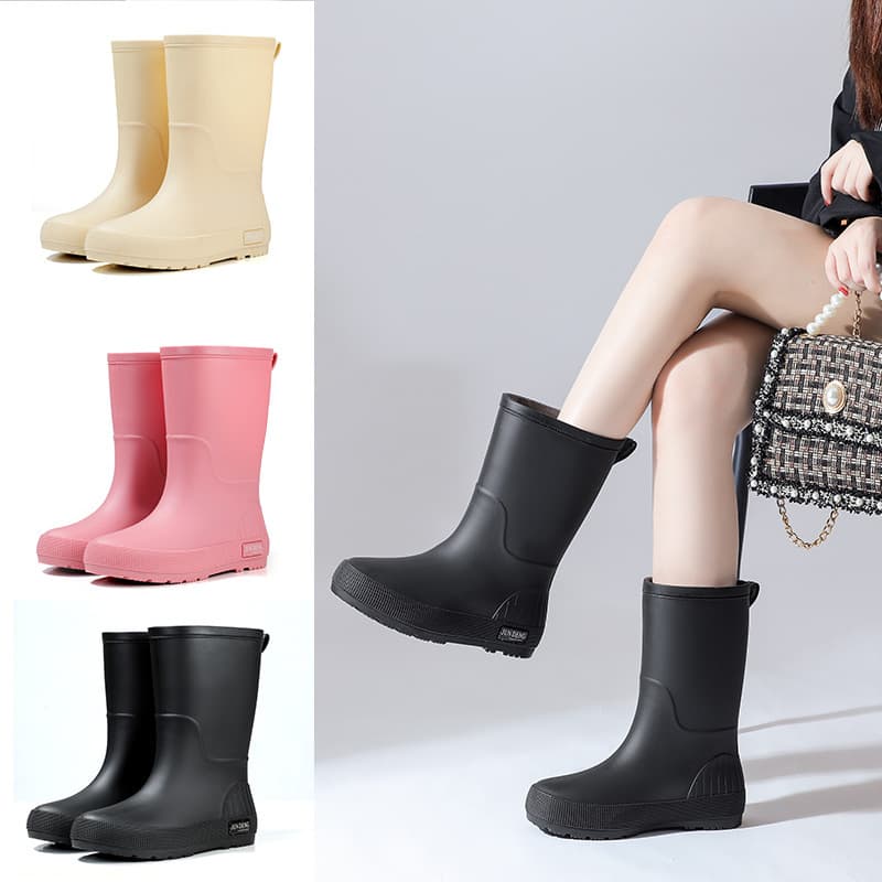 2025 cross-border casual wear-resistant car wash short rain boots for women PVC waterproof anti-slip plus velvet fashion rain boots for women 4
