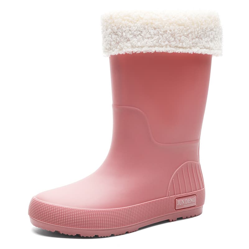 2025 cross-border casual wear-resistant car wash short rain boots for women PVC waterproof anti-slip plus velvet fashion rain boots for women 5