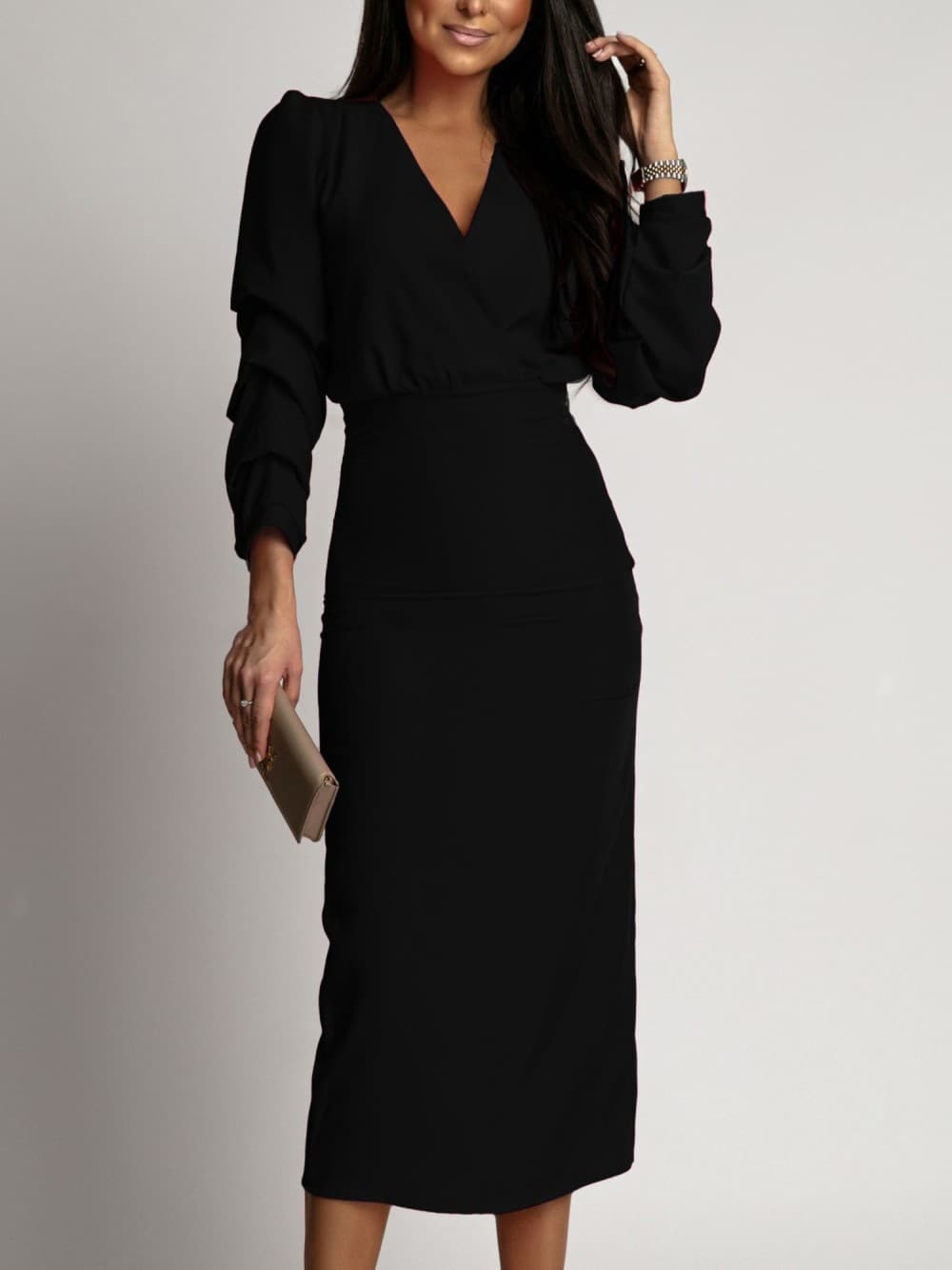 Demi-season elegant long-sleeve, evening dress, Amazon, V-neckline 2