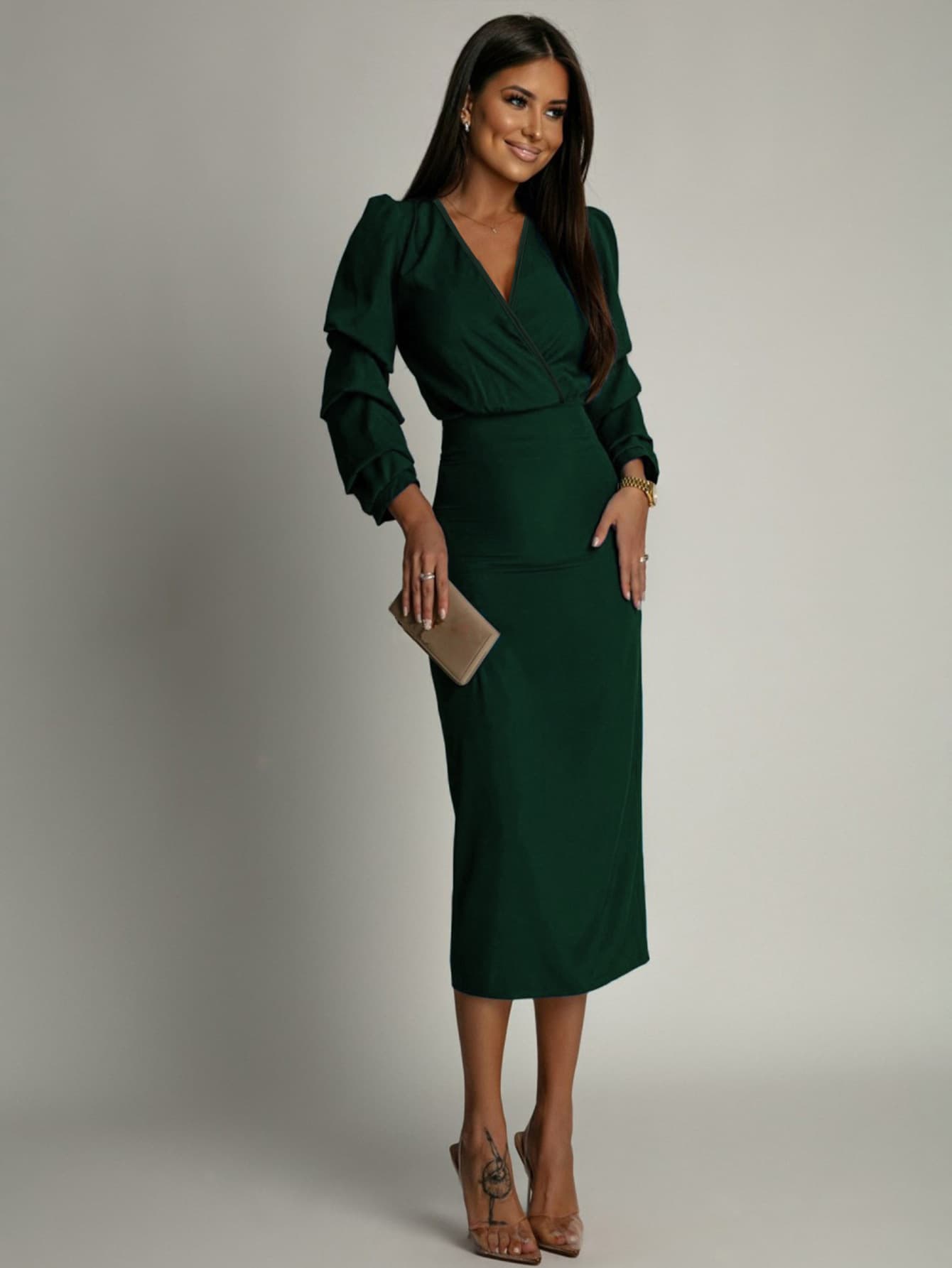 Demi-season elegant long-sleeve, evening dress, Amazon, V-neckline 4