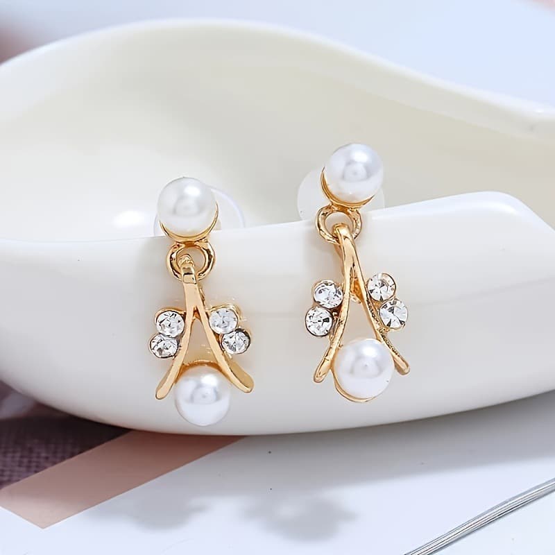 (Cross-border trading), necklace and earrings from pearl, set for bride, universal dress, fashionable accessory, 3 pieces 3