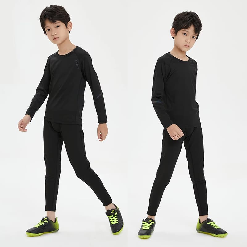 Demi-season children's insulated quick dry long-sleeve with a round collar, overall, sports suit for gym for training, tight, for running 4