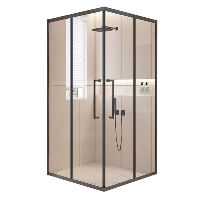 Square minimalist L-shaped sliding door stainless steel shower partition explosion-proof membrane bathroom wholesale home shower room customization 5