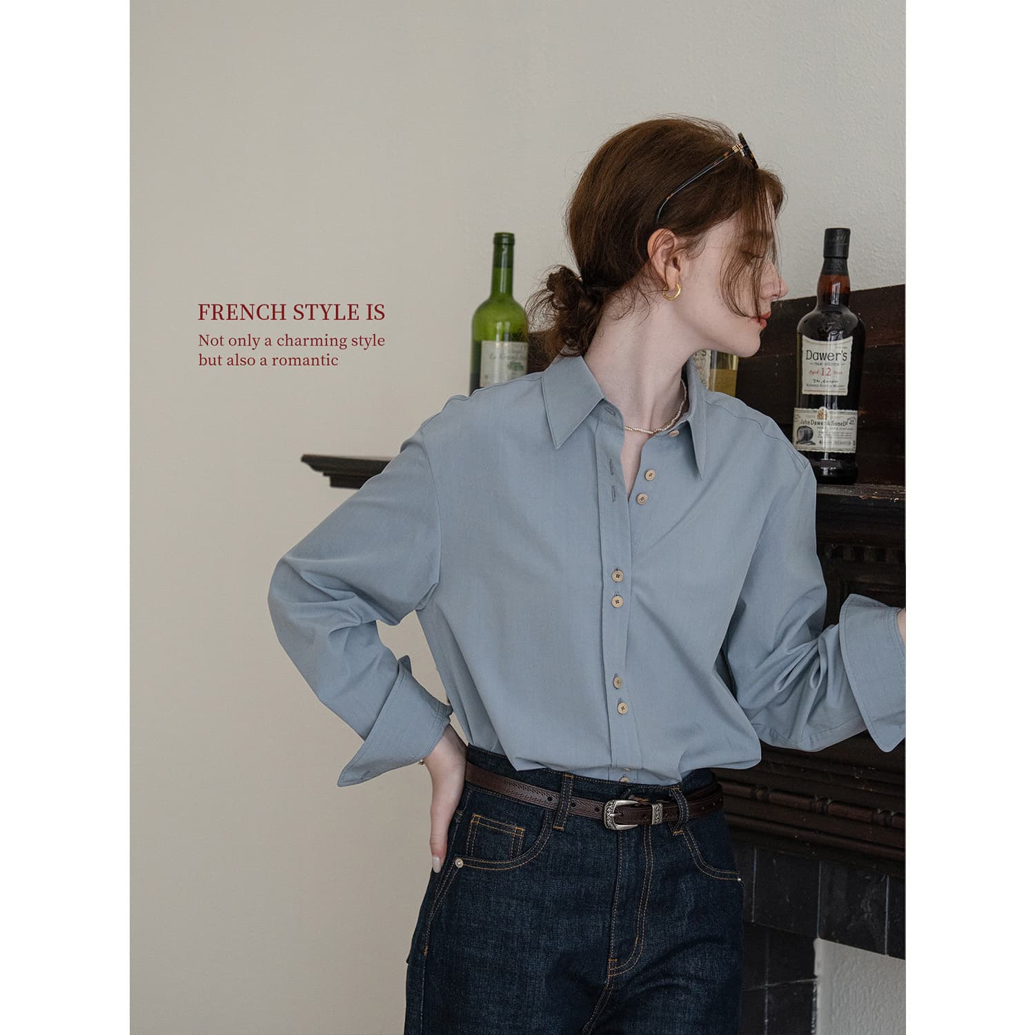 2026 spring new "Frida's Rose" suede forged back embroidered French commuter long-sleeved shirt
