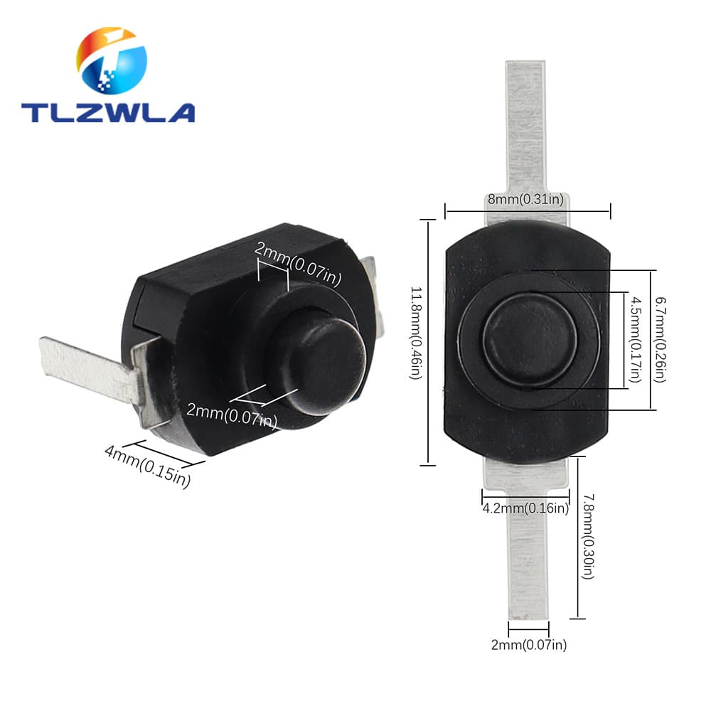 Flashlight switch 1208YD self-locking black bent foot/flat foot Two feet 16340 push button switch white copper foot 2