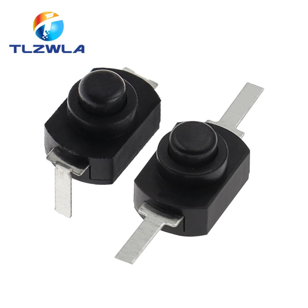 Flashlight switch 1208YD self-locking black bent foot/flat foot Two feet 16340 push button switch white copper foot 5