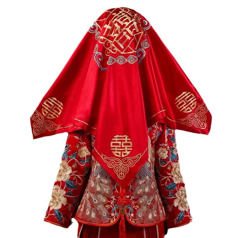 2024 new Chinese wedding embroidery Xiuhe clothes veil wedding woman gets married with a bride with a masked head and a red hijab hijab 5