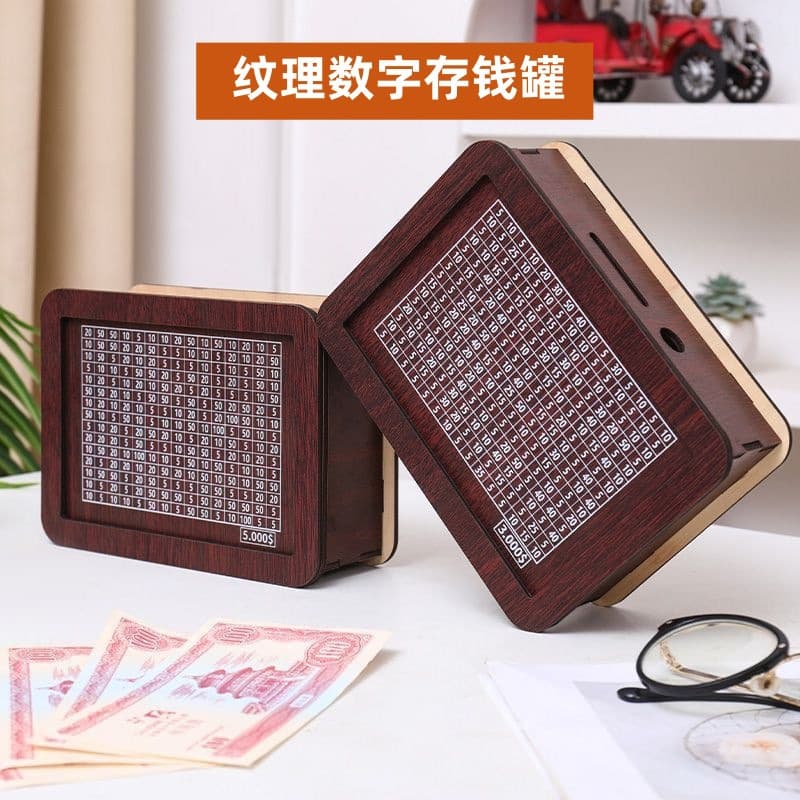 Cross-border hot style Money Box With Counter retro creative reusable wooden piggy bank 1