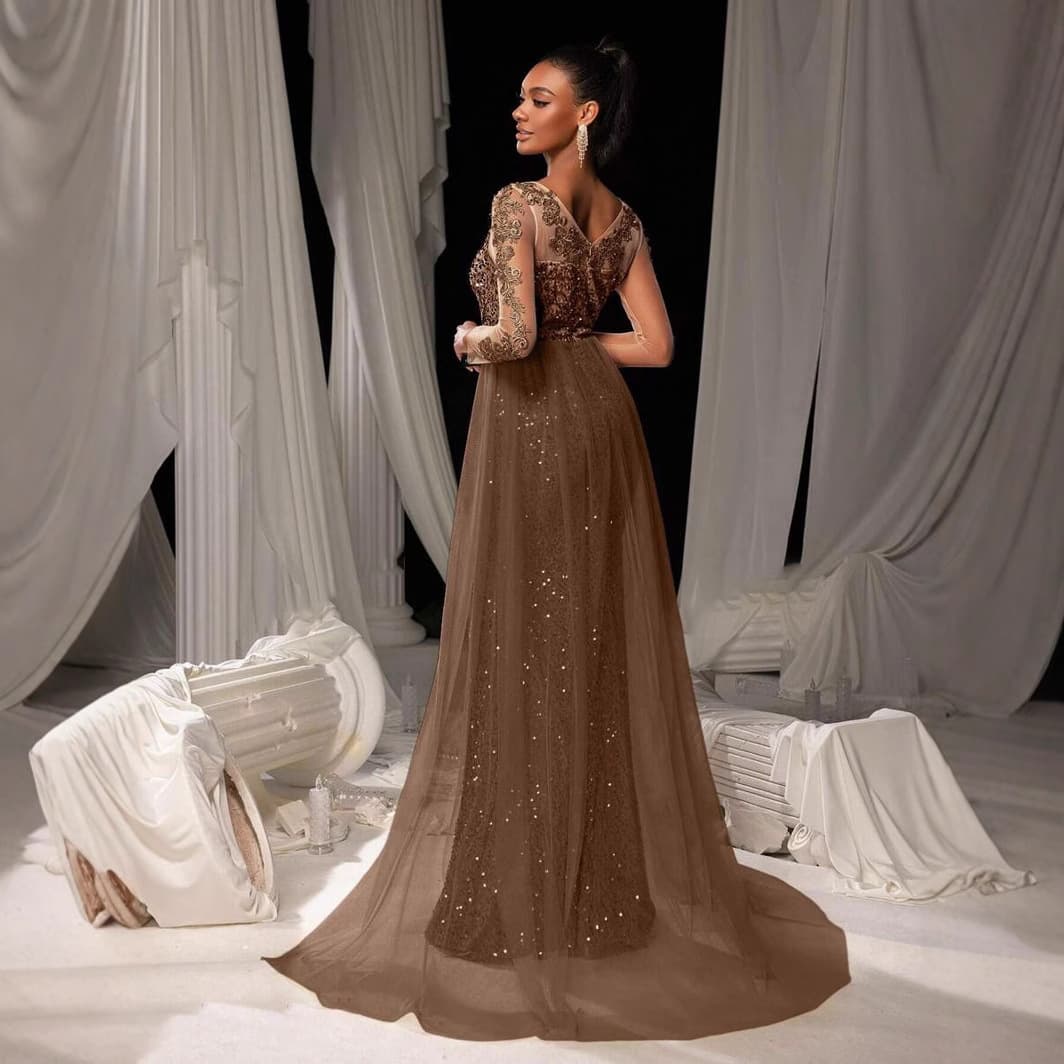 (Cross-border trading), fashionable elegant long skirt, long lace evening dress, 2025 years, European style, graduation party, bright catchy style 2