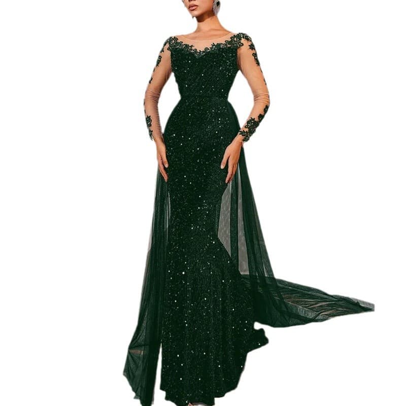 (Cross-border trading), fashionable elegant long skirt, long lace evening dress, 2025 years, European style, graduation party, bright catchy style 5