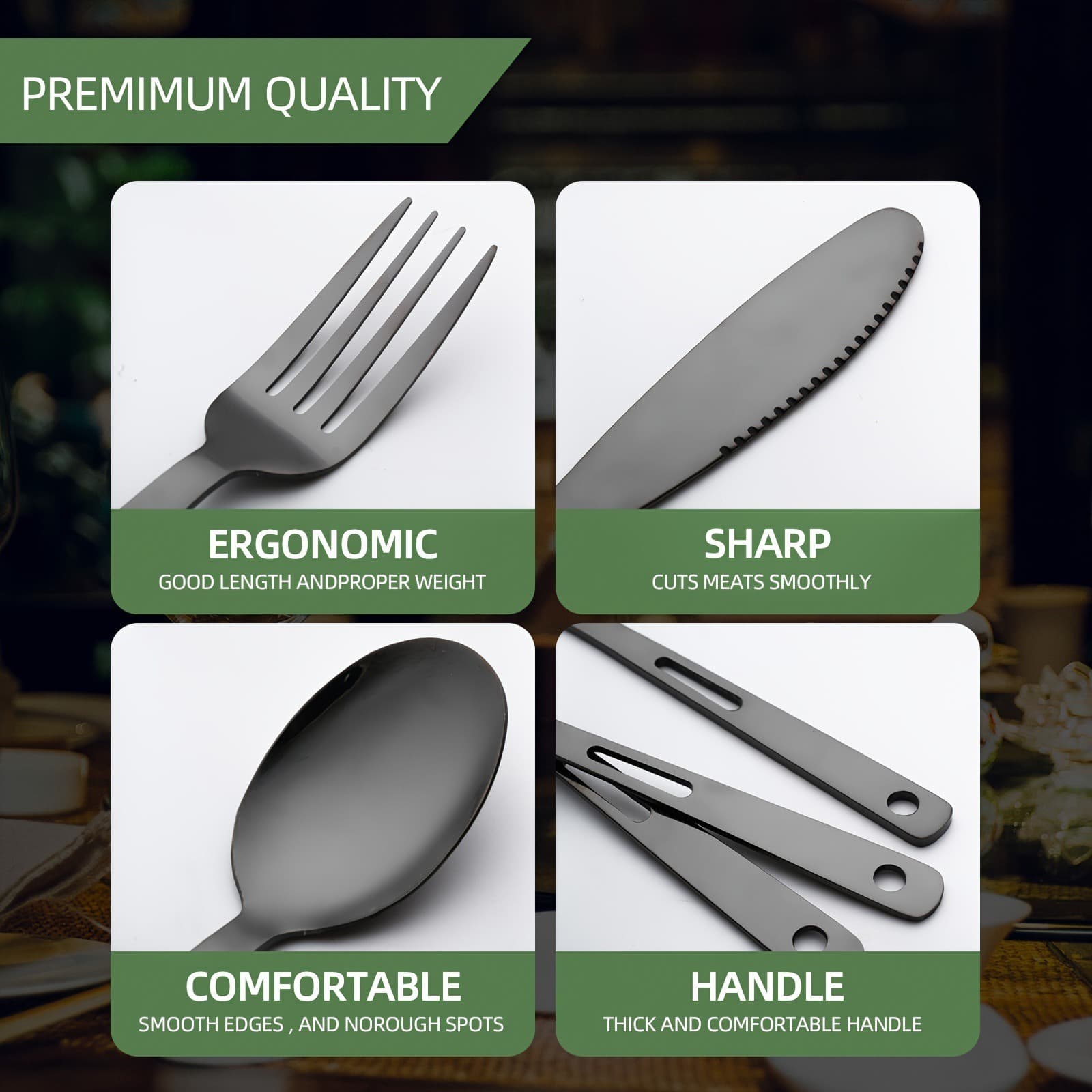 (Cross-border trading), travel spoon stainless steel, set, storage bag for camping, handheld tableware, 6 pieces 3