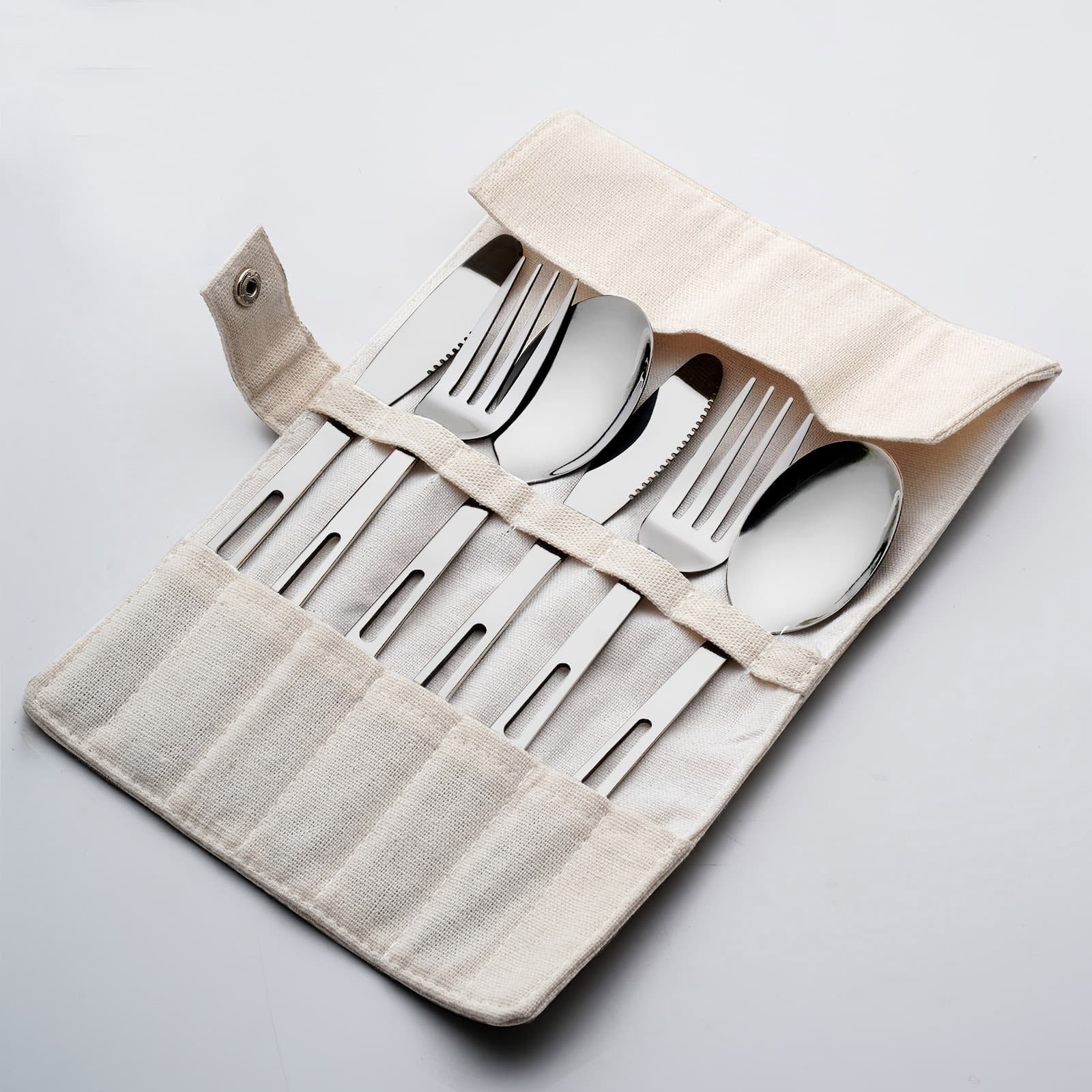 (Cross-border trading), travel spoon stainless steel, set, storage bag for camping, handheld tableware, 6 pieces 4