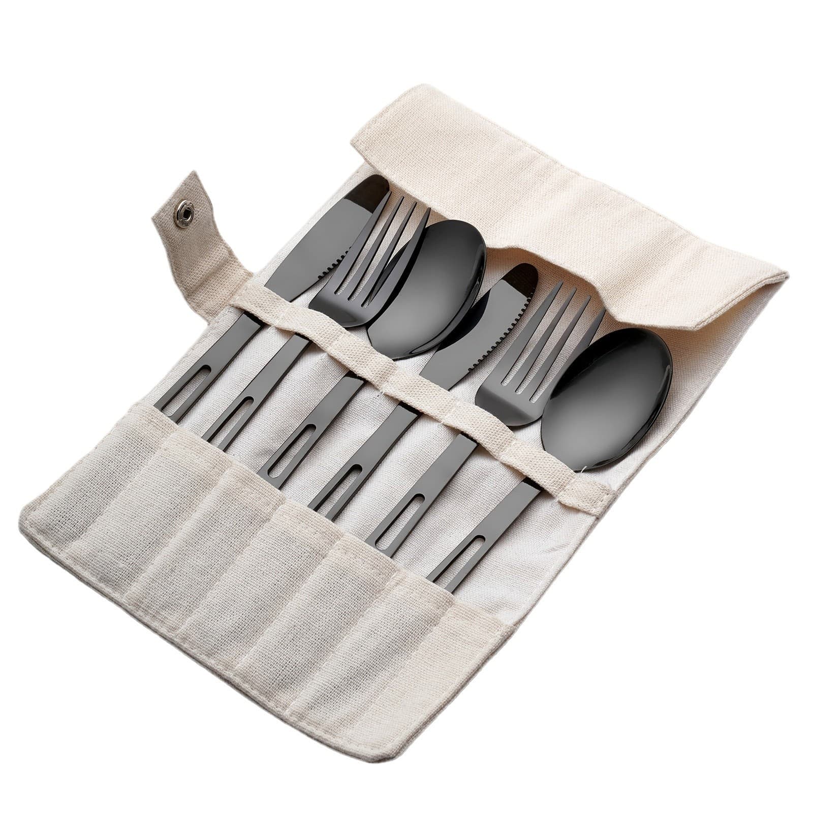 (Cross-border trading), travel spoon stainless steel, set, storage bag for camping, handheld tableware, 6 pieces 5