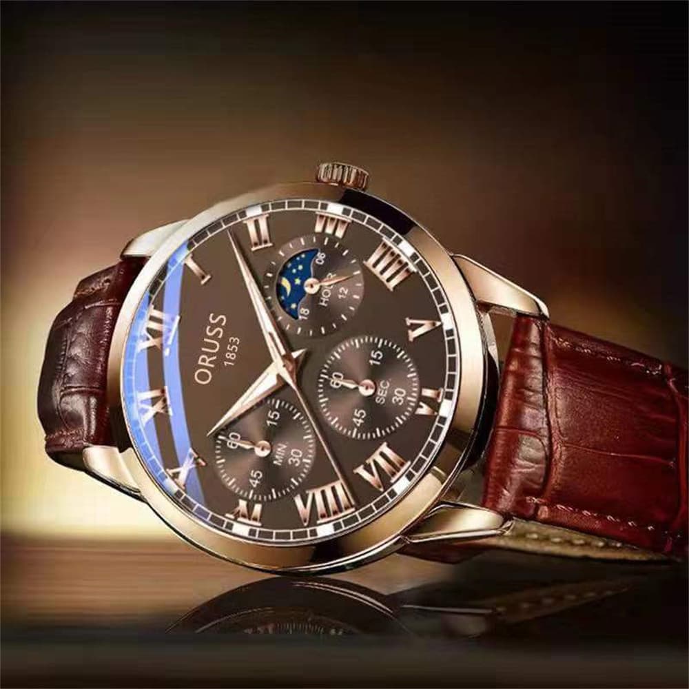 Quartz watches, waterproof men's watch, golden belt, fully automatic, Korean style, pink gold 3