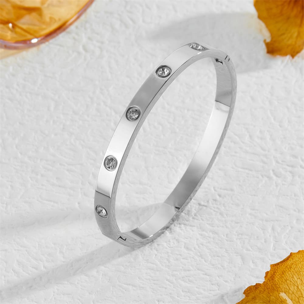 Fashionable trend bracelet stainless steel, for beloved, diamond encrusted 3