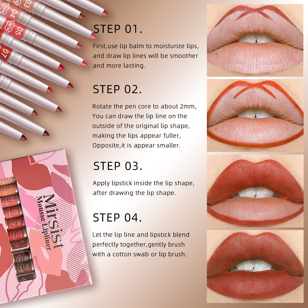 Mirsist (Cross-border trading), lip pencil, silky waterproof lipstick, 12 colors, long-term effect 4