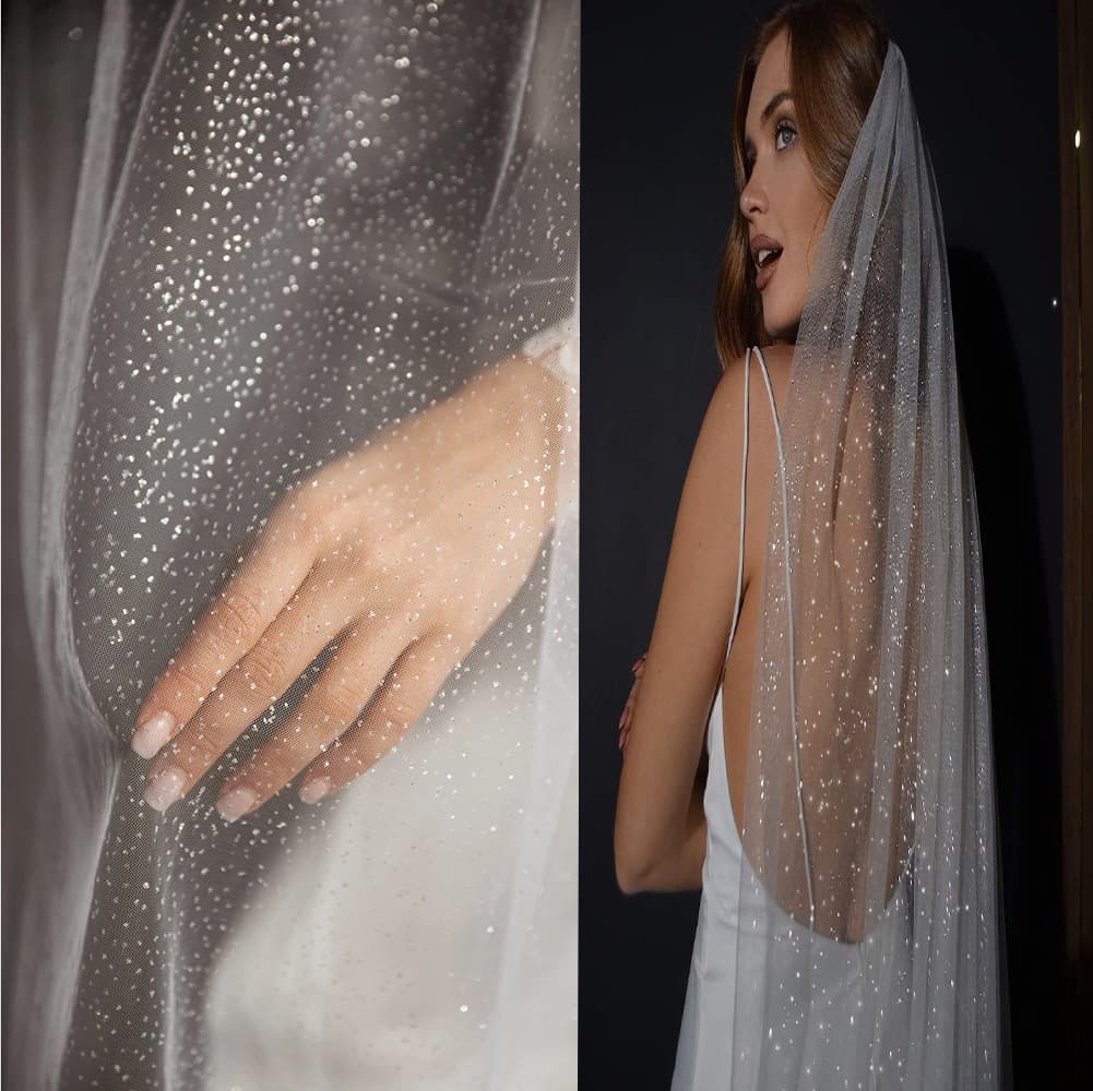 Bride's fine flash wedding dress single -layer combing combing multiple sizes of pangs fantasy printed Golden Star empty yarn foreign trade new models 3