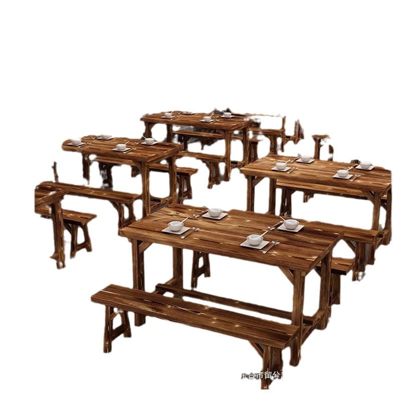 Fire Boil wooden carbon dining table chair combination fast food snack barbecue hot pot hot pot restaurant breakfast restaurant cafeteria long table 5