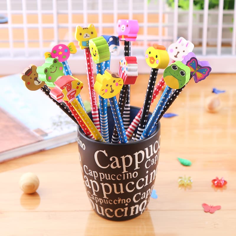 Cartoon eraser, teaching children's wooden pencil for students, Birthday gift 3
