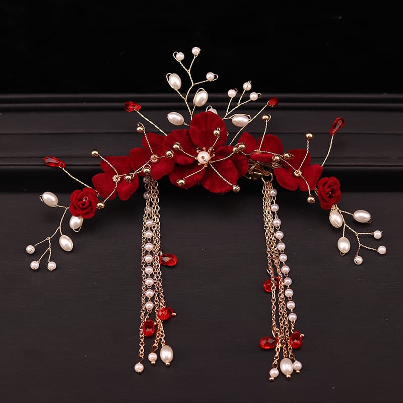 Hanfu, classic hairgrip, hair accessory for bride, red cheongsam 2
