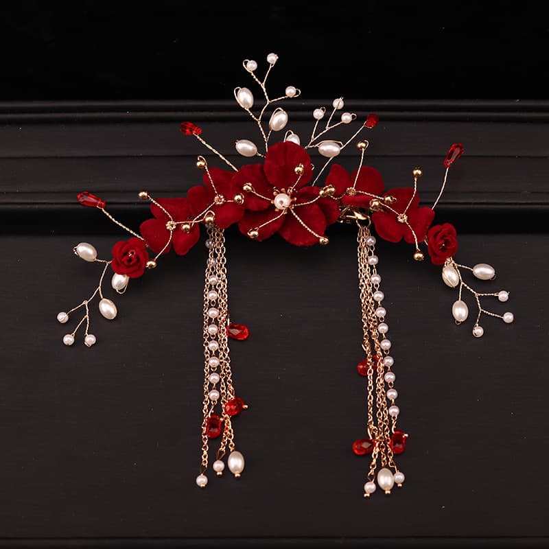Hanfu, classic hairgrip, hair accessory for bride, red cheongsam 3