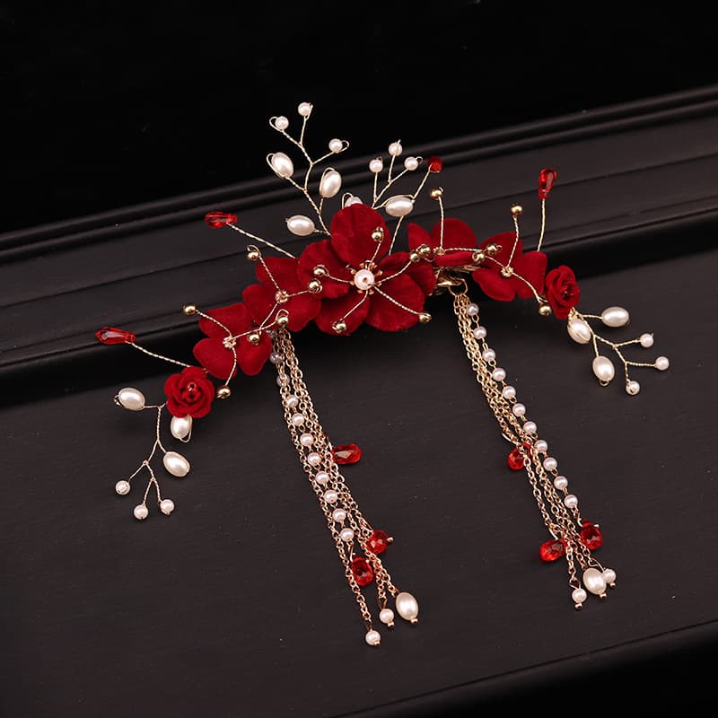 Hanfu, classic hairgrip, hair accessory for bride, red cheongsam 4