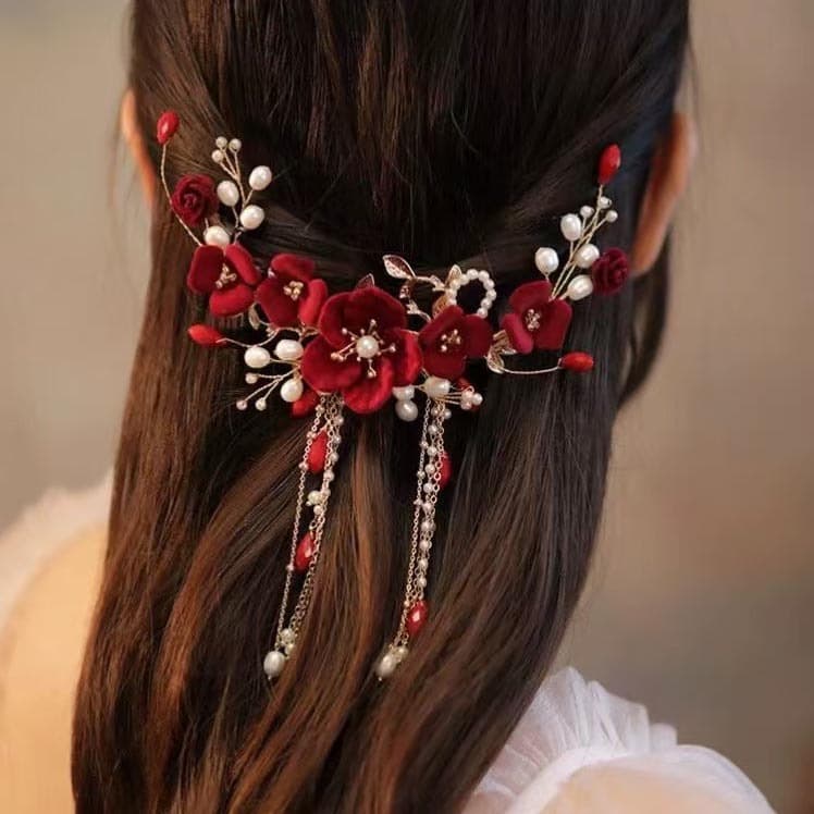 Hanfu, classic hairgrip, hair accessory for bride, red cheongsam 1