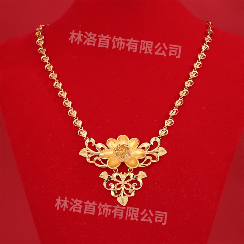 Golden copper necklace for bride, fashionable universal accessory, high-quality style 3
