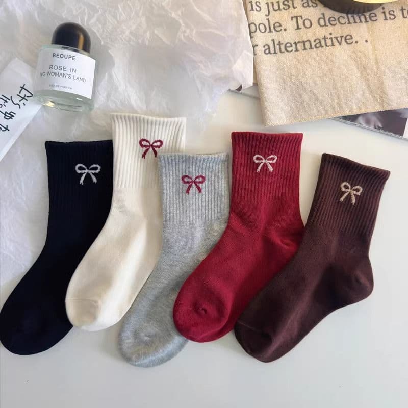 Children's demi-season sports trend knee socks with bow, mid-length, for teenagers 3