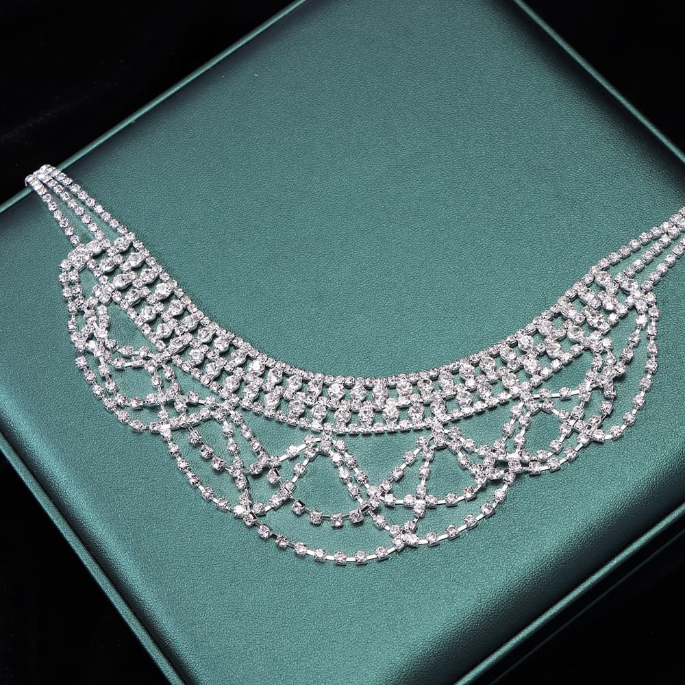 Fashionable necklace for bride with tassels, chain for key bag , accessory, diamond encrusted 2
