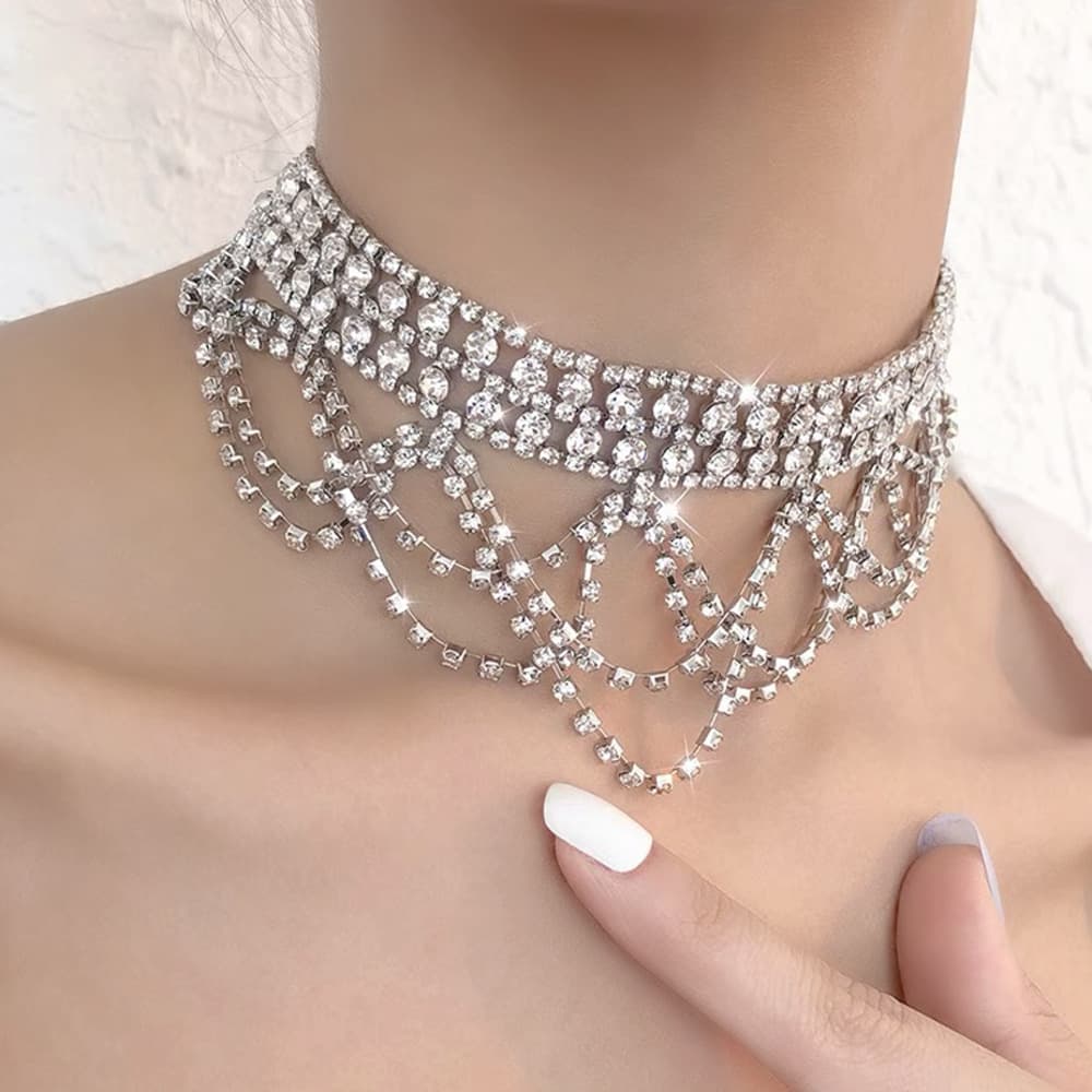 Fashionable necklace for bride with tassels, chain for key bag , accessory, diamond encrusted 4