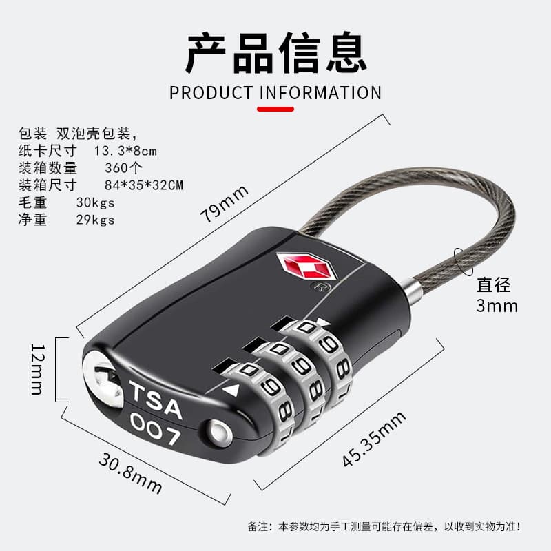 ✅ Lock factory 3-digit customs customs wire padlock wire tsa metal lock bag customs password lock spot wholesale 3
