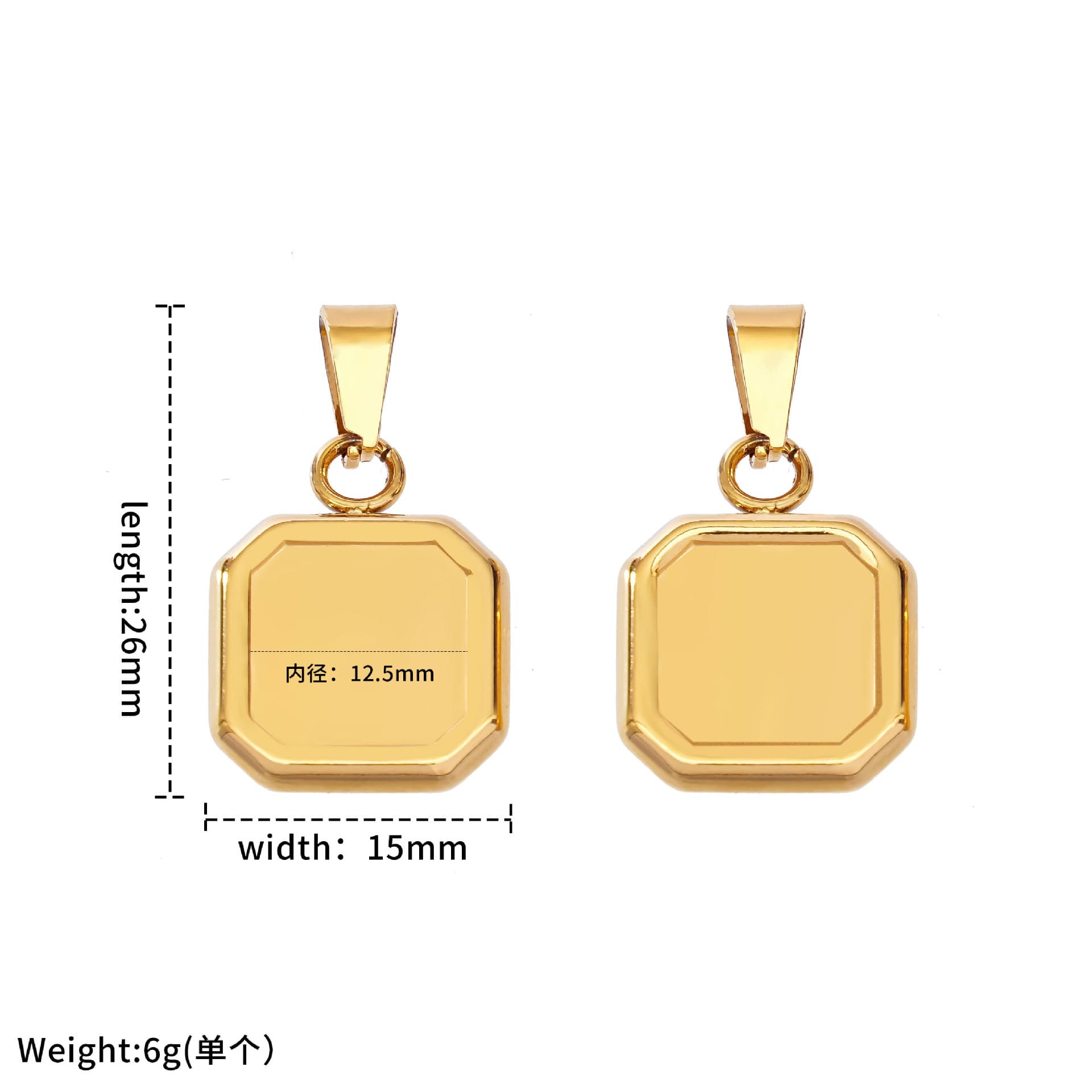 (Cross-border trading), geometric square pendant stainless steel, fashionable necklace, accessory, European style, 18 carat 3