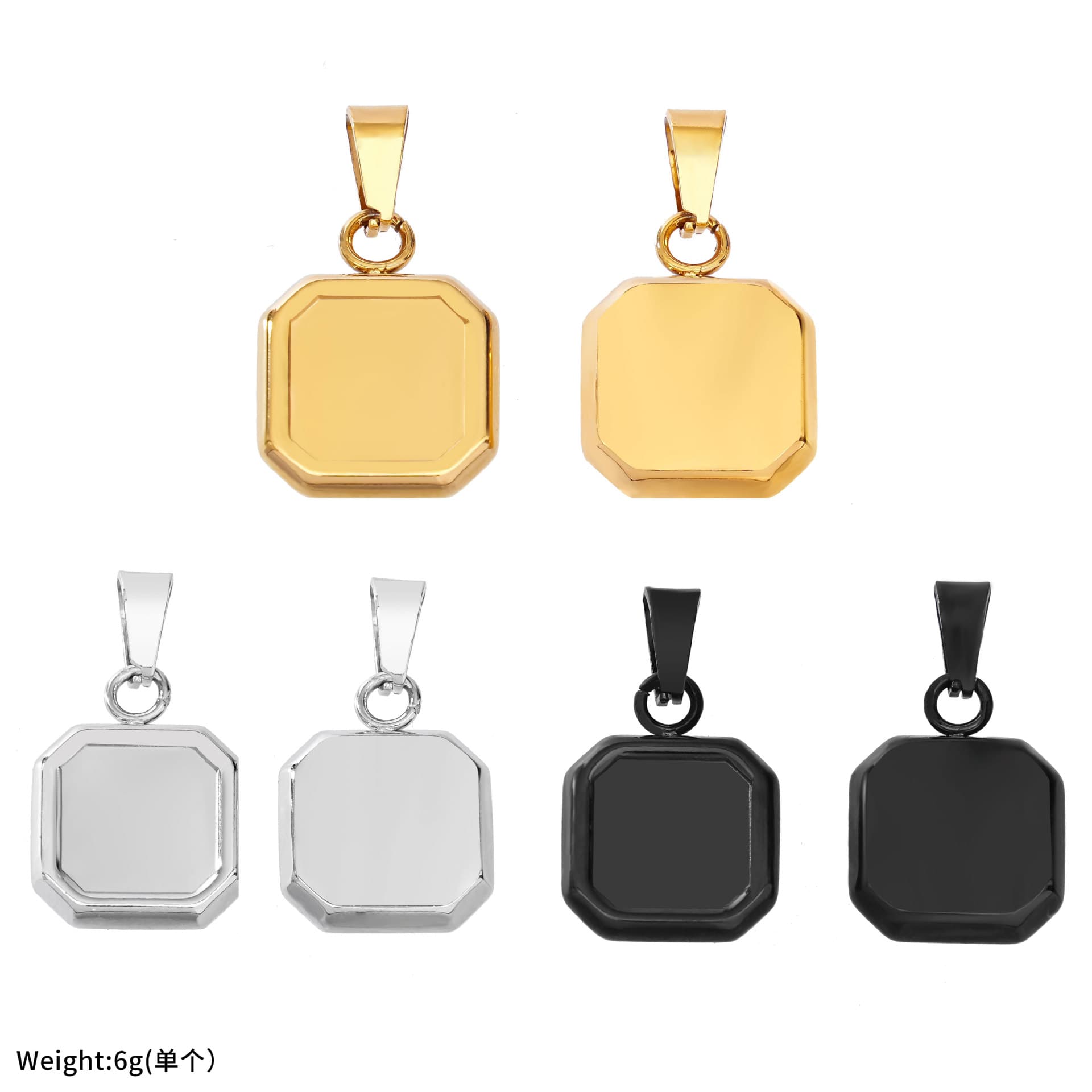 (Cross-border trading), geometric square pendant stainless steel, fashionable necklace, accessory, European style, 18 carat 5