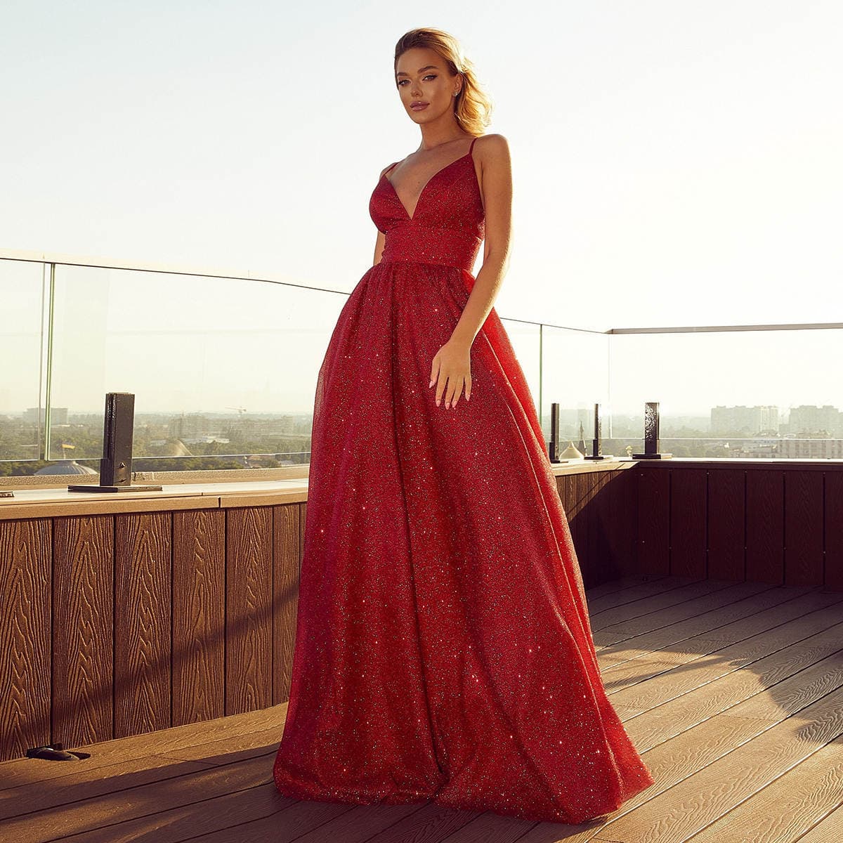 Elegant evening dress sleevless, V-neckline, graduation party 5
