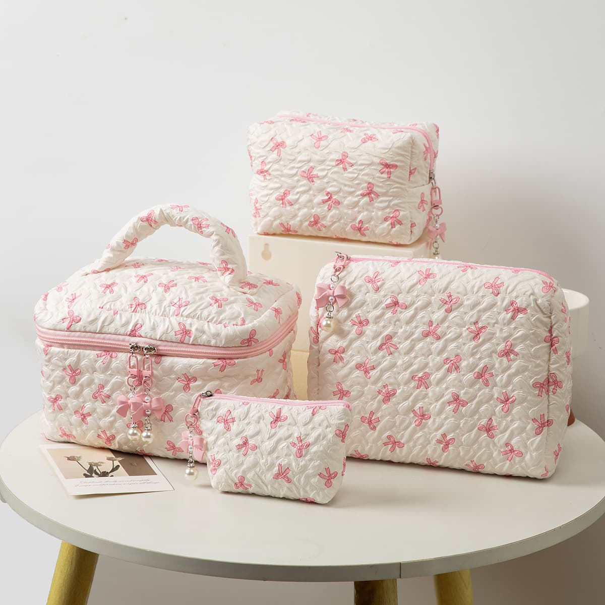(Cross-border trading), capacious cosmetic bag with bow, handheld small clutch bag, shoulder bag, organizer bag 1
