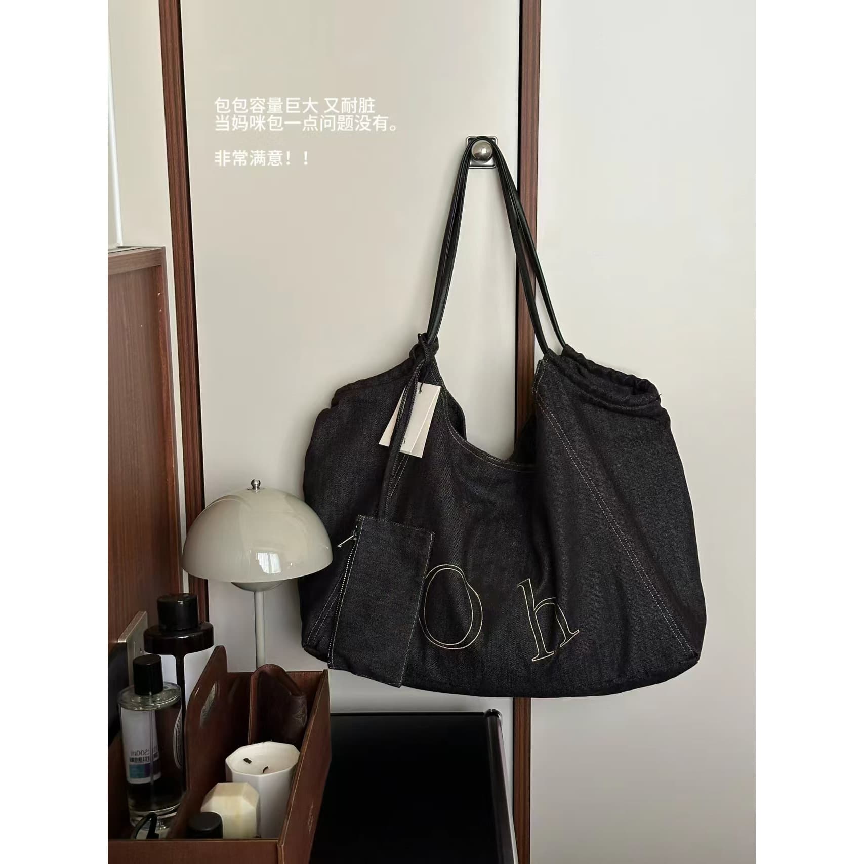 Retro denim shoulder bag, capacious one-shoulder bag for mother and baby 1