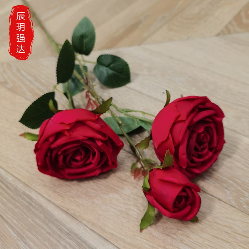 Cross-border export of three-headed princess rose artificial flower branches single artificial flower decoration wedding floral arrangement multi-color roses 2