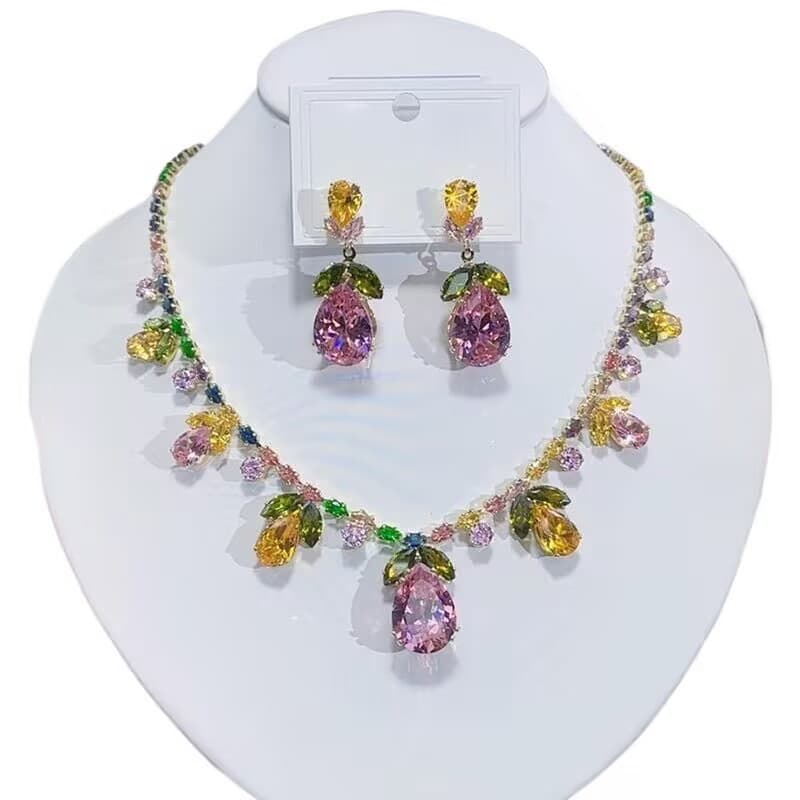 Fashionable trend necklace and earrings for bride with zircon, brand set drop-shaped 2