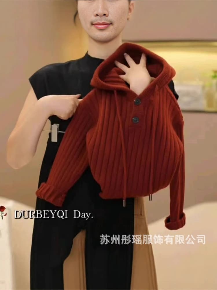 Autumn sweater with hood, knitted long-sleeve, sleeves, cardigan with zipper, jacket, for teenagers 3