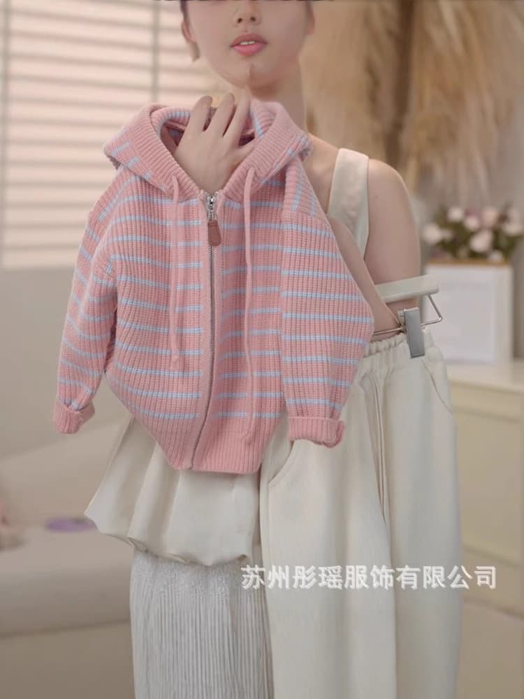 Autumn sweater with hood, knitted long-sleeve, sleeves, cardigan with zipper, jacket, for teenagers 5