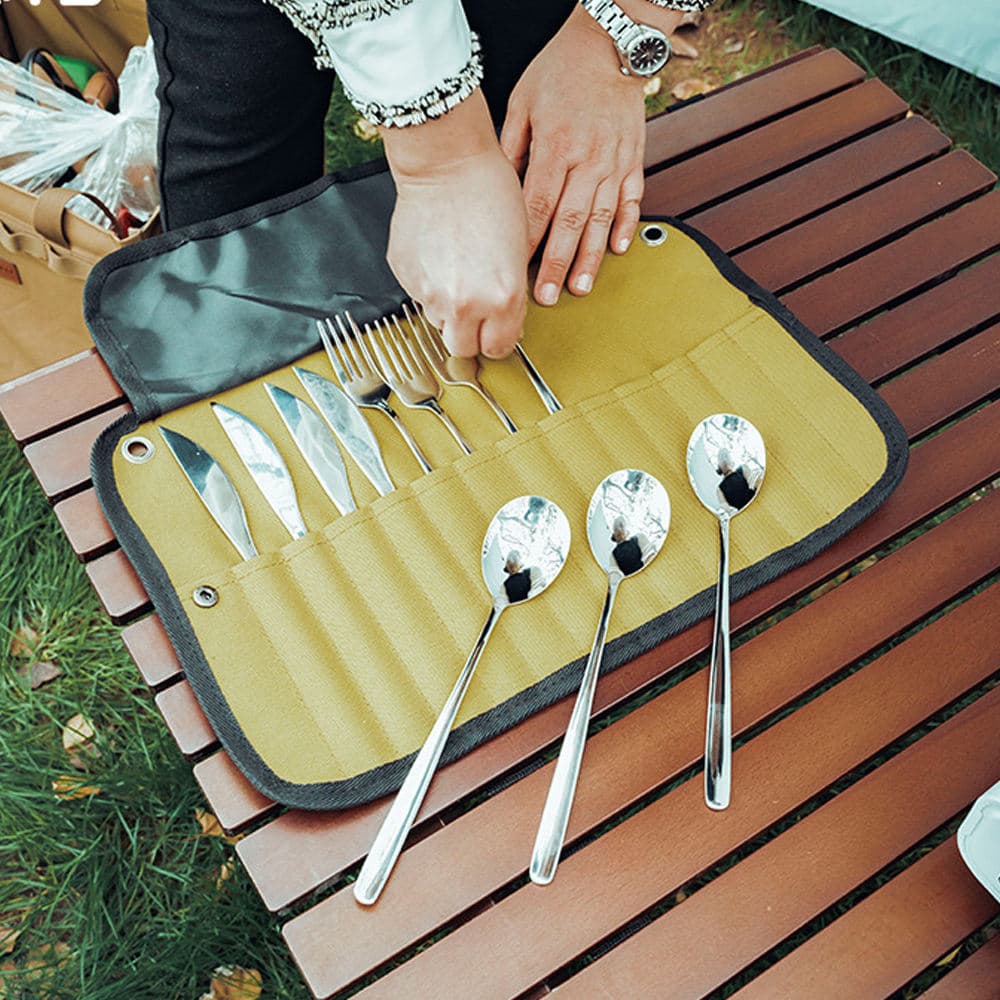 Handheld tableware, organizer bag stainless steel, hanging organiser for traveling, storage bag 4
