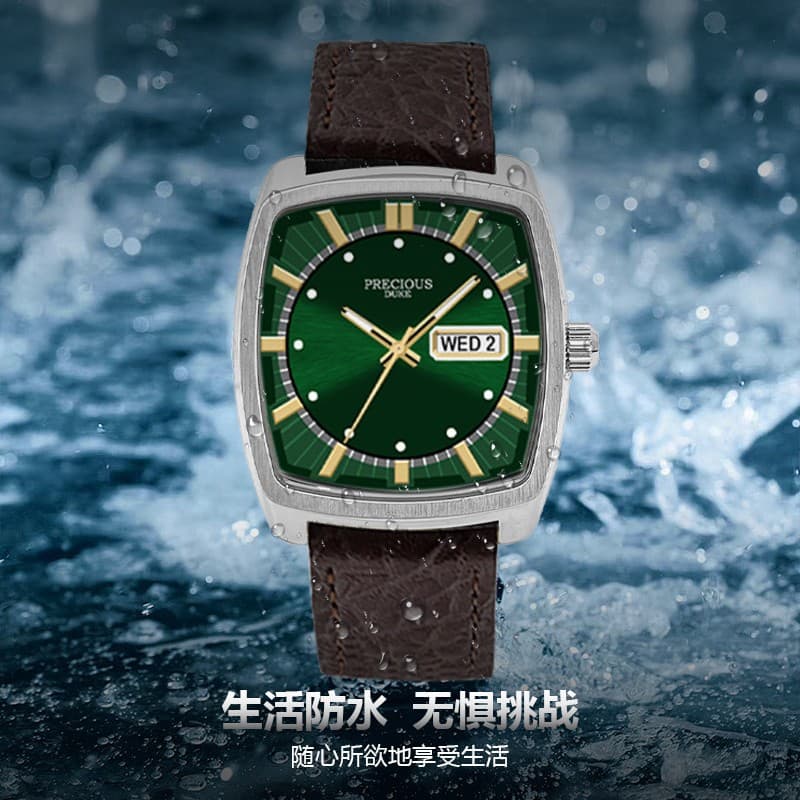 PRECIOUS DUKE British brand classic barrel men's dial watch dual calendar genuine leather manufacturer 3