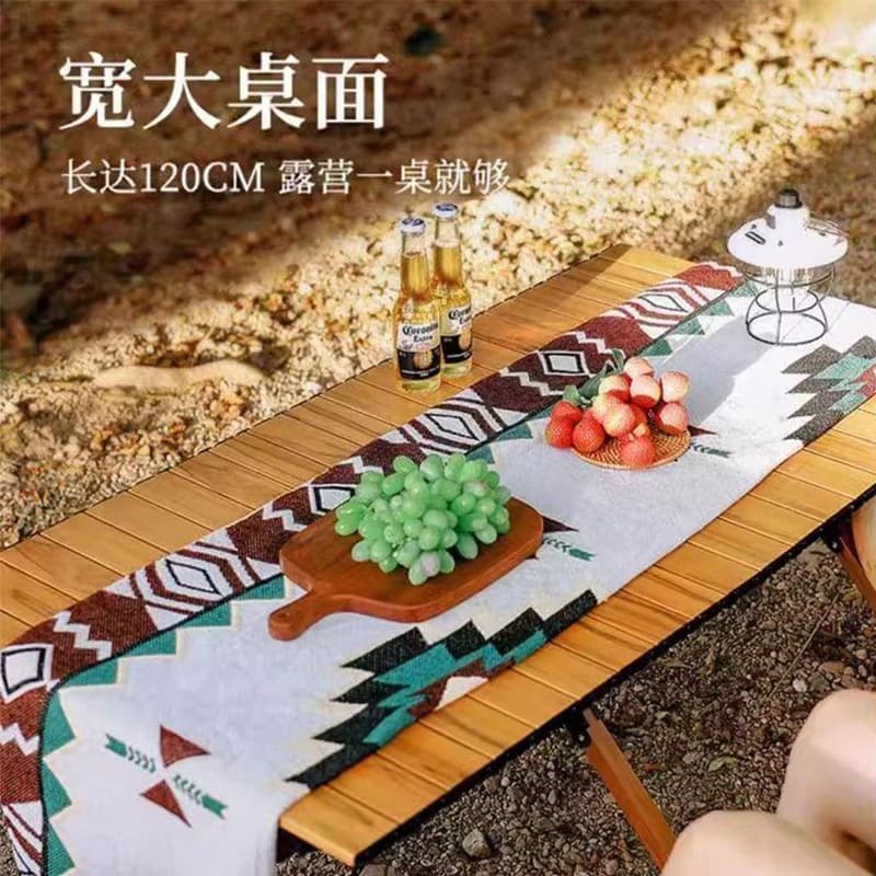 Egg roll table outdoor folding table camping portable picnic barbecue stall table car carbon steel wood grain source factory 2