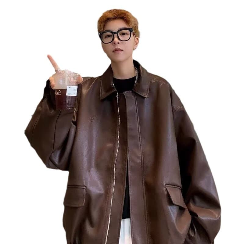 Autumn retro polyurethane jacket, American style, oversize 5