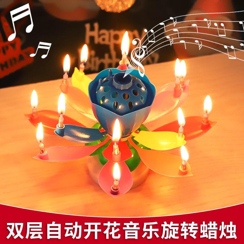 Happy birthday candle music Candle lotus flowers blooming and singing cake candle Candie creative romantic lotus candle