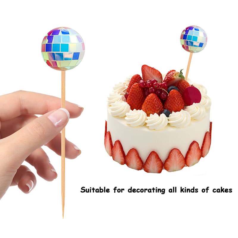 Disco retro fantasy color ball bamboo stick wooden stick cake decoration festival party decoration plug-in food baking 3