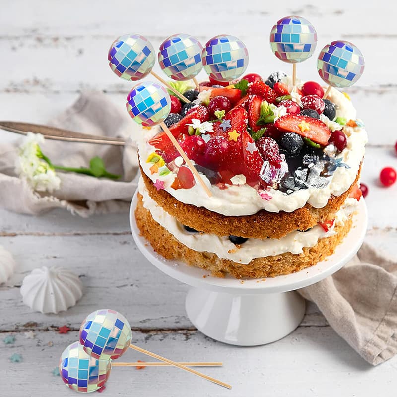 Disco retro fantasy color ball bamboo stick wooden stick cake decoration festival party decoration plug-in food baking 1