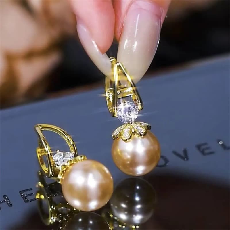 Red demi-season sophisticated elegant universal earrings from pearl, french style 3
