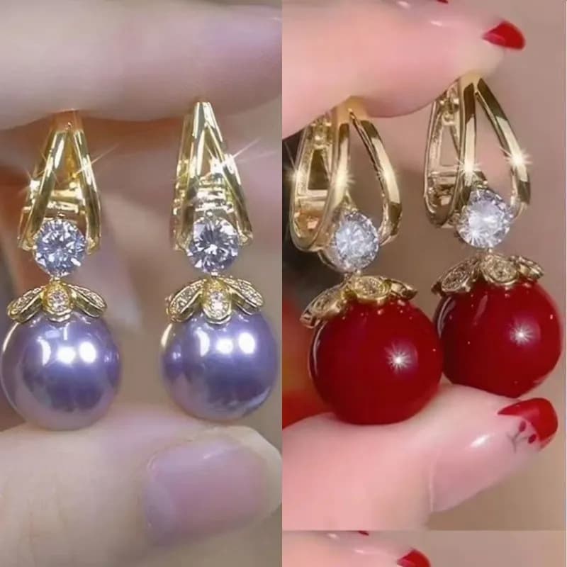 Red demi-season sophisticated elegant universal earrings from pearl, french style 1